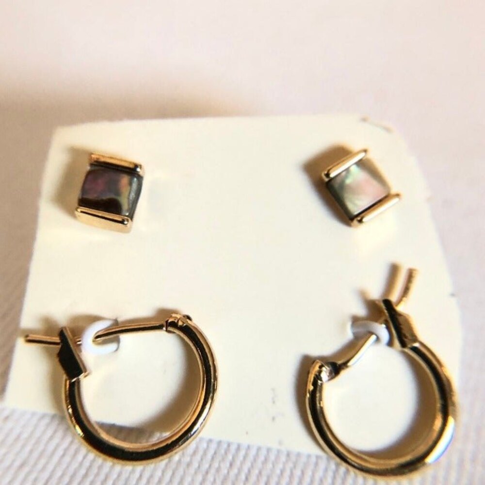 Abalone Studs Gold Tone Hoops 2 Pair NOC